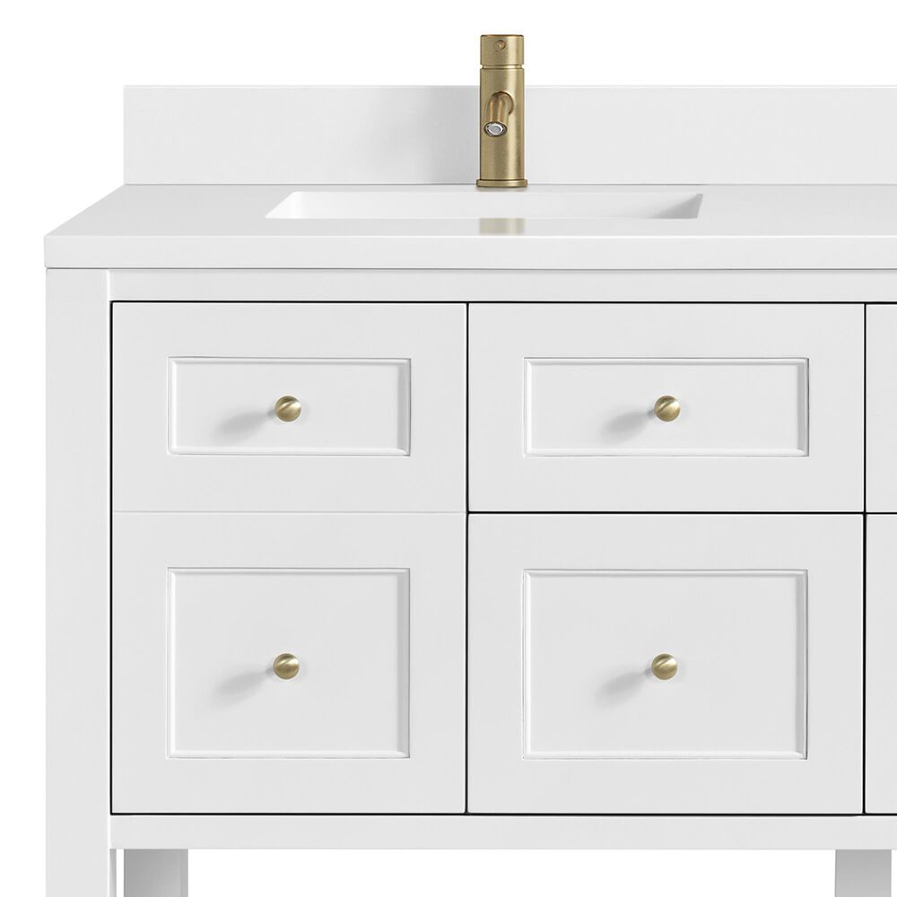 James Martin Vanities Breckenridge 60&quot; Double Bathroom Vanity in Bright White with Single Hole 3 cm White Zeus Quartz Top and Rectangular Sinks, , large