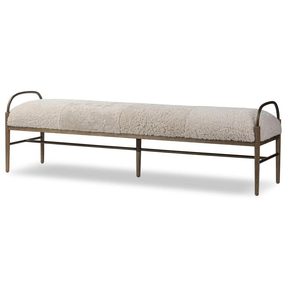 Four Hands Demi Accent Bench in Beige Shearling, , large