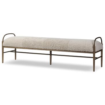 Four Hands Demi Accent Bench in Beige Shearling, , large