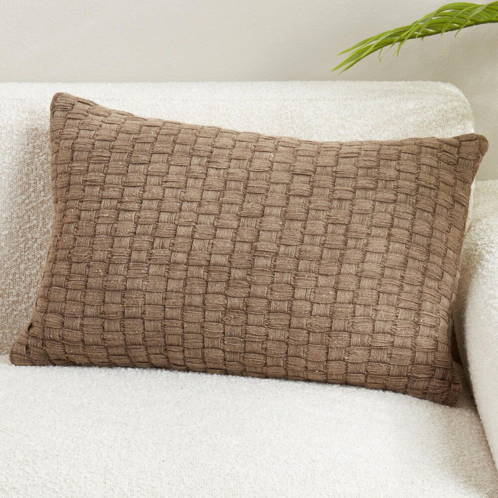 Saro Waffle Weave 20" Square Throw Pillow in Natural, , large