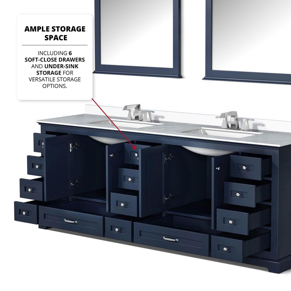Lexora Home Dukes 84&quot; Double Bathroom Vanity in Navy Blue with 2 cm White Quartz Top and Rectangular Sinks, , large