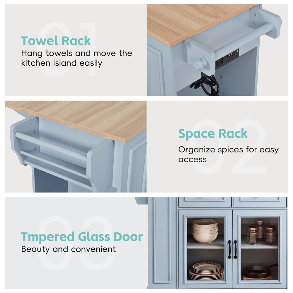 HOMLUX 54" Mobile Kitchen Island with Glass Door Storage in Grey and Blue, , large