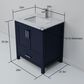 Lexora Home Jacques 30" Single Bathroom Vanity in Navy Blue with 2 cm White Carrara Marble Top and Rectangular Sink, , large