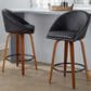 LumiSource Matisse 26" Swivel Counter Stool with Black Faux Leather Upholstery in Walnut and Black (Set of 2), , large