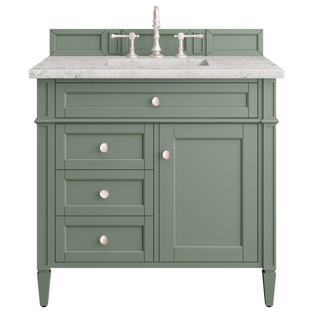 James Martin Vanities Brittany 36" Single Bathroom Vanity in Smokey Celadon with 3 cm Eternal Jasmine Pearl Quartz Top and Rectangular Sink, , large