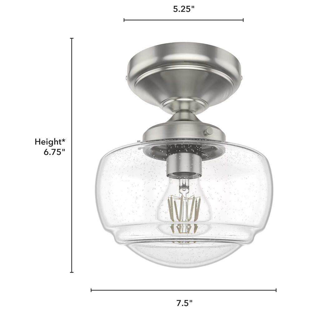 Hunter Saddle Creek 1-Light Mini Semi Flush with Clear Seeded Glass in Brushed Nickel, , large