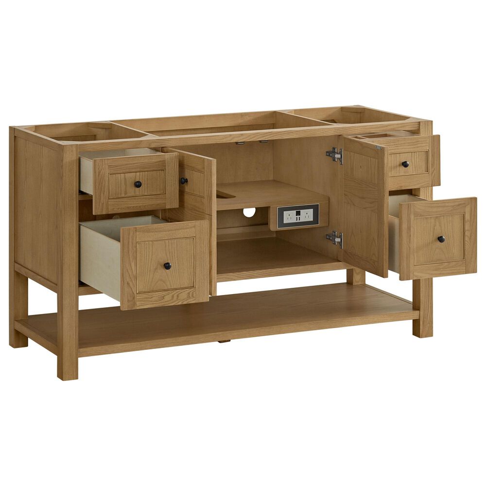 James Martin Vanities Breckenridge 60" Single Bathroom Vanity in Light Natural Oak with 3 cm Ethereal Noctis Quartz Top, Rectangular Sink and FreePower Wireless Charger, , large