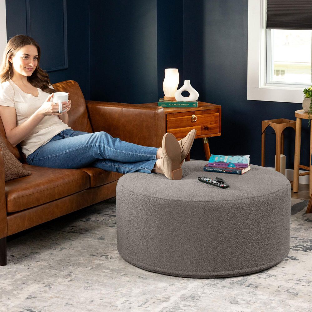 Jaxx Candler Boucle Fabric Ottoman in Dark Grey, , large
