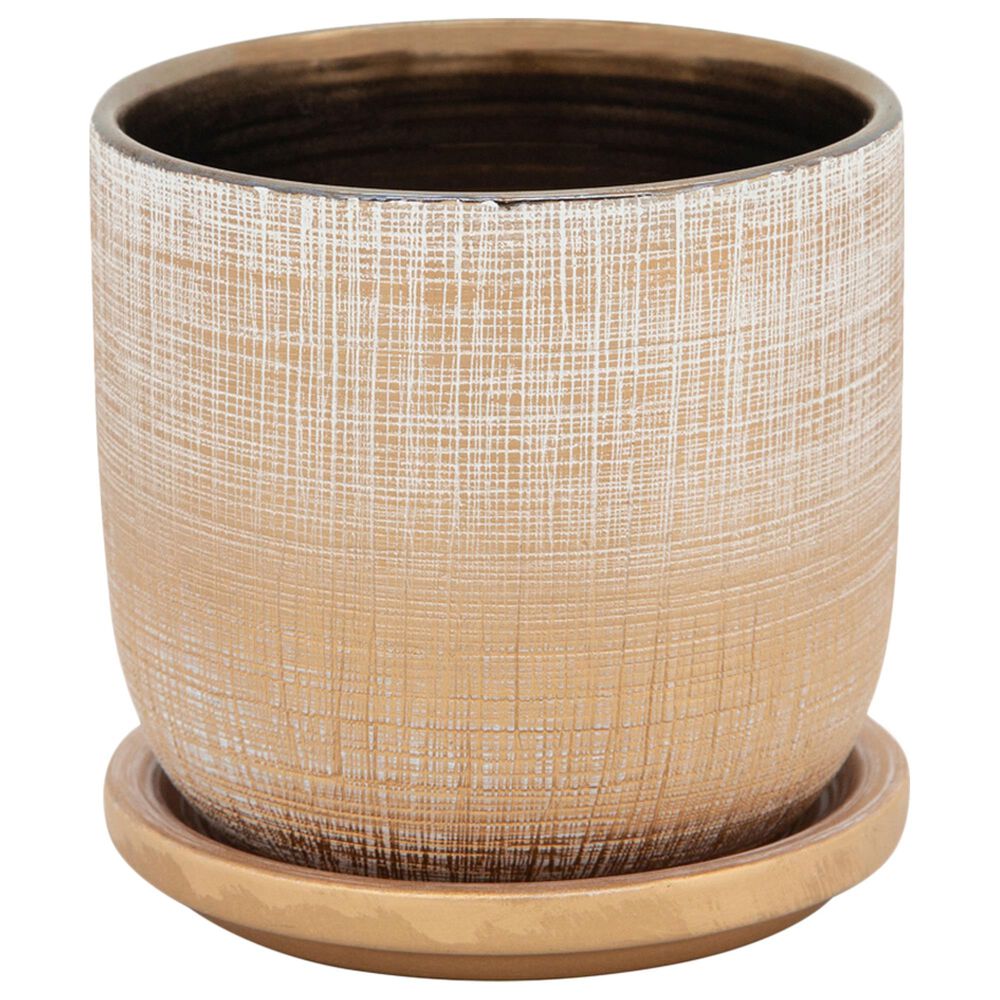 Sagebrook Home 6" Textured Planter with Saucer in Gold, , large