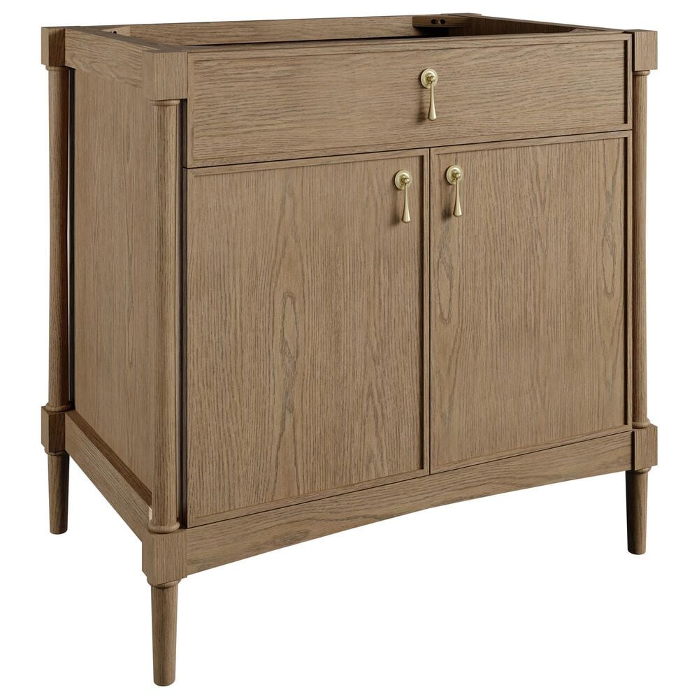 James Martin Kinnsden 36" Single Bathroom Vanity in Weathered Oak with Single Hole 3 cm White Zeus Silestone Top and Rectangular Sink, , large