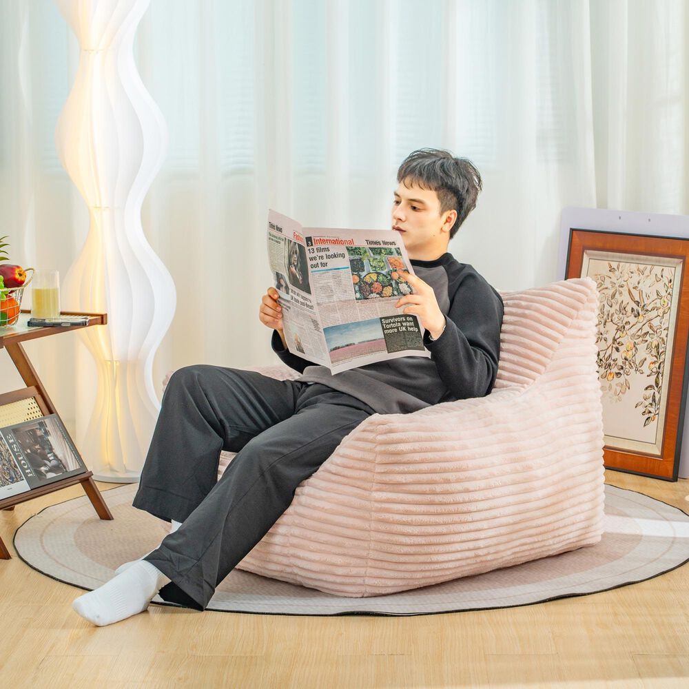 Hearth and Haven Oversized Corduroy Bean Bag Chair with Armrests in Pink, , large