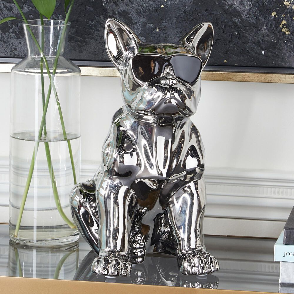 CosmoLiving by Cosmopolitan 12&quot; Dog Sculpture in Silver, , large