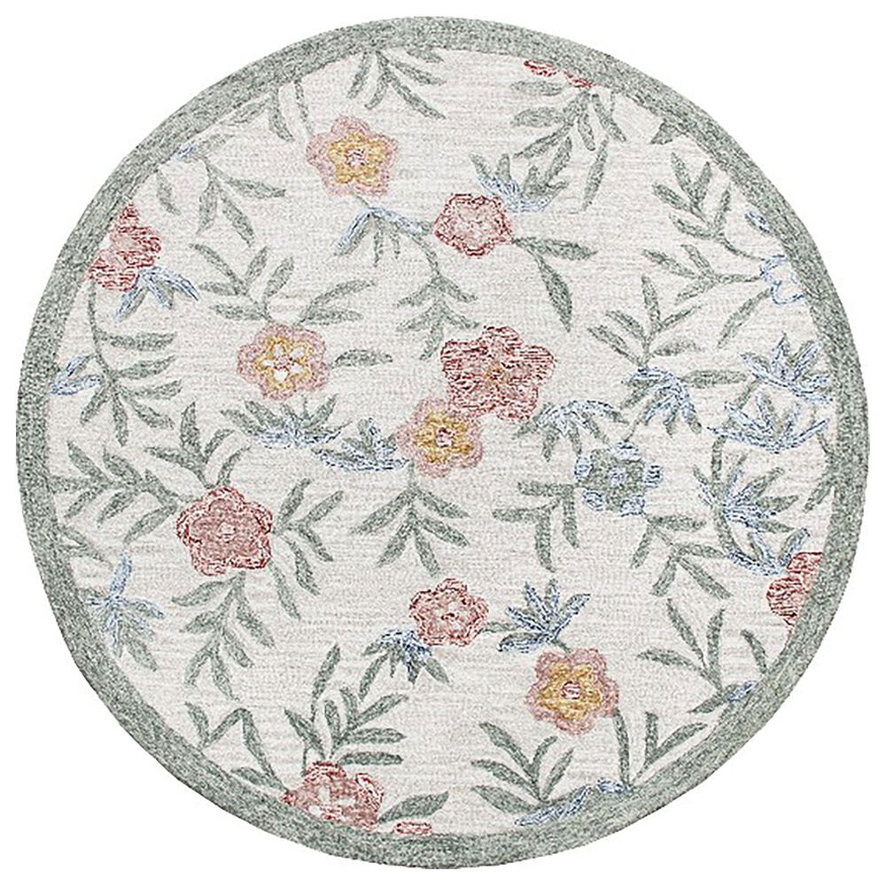 L&R Resources Sinuous Vintage Floral Garden 6" Round Cream, Green, Red, Yellow and Blue Area Rug, , large