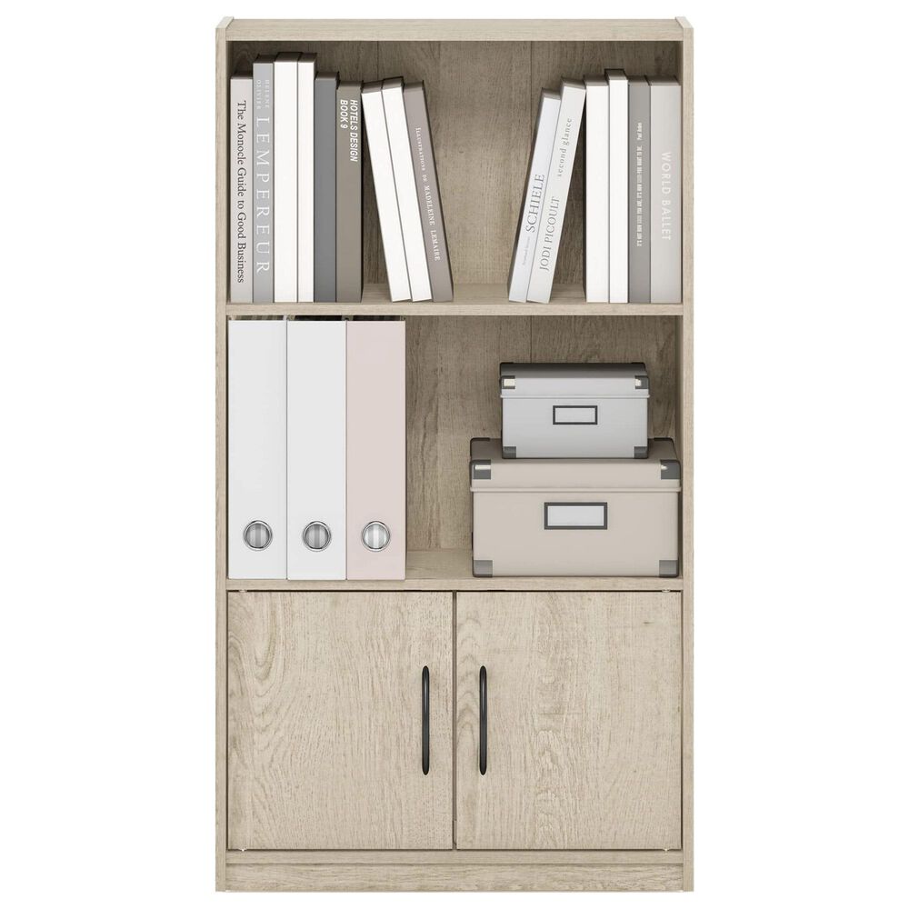 HOMLUX 3-Tier Open Shelf Bookcase with 2-Door Storage Cabinet in Metropolitan Pine, , large