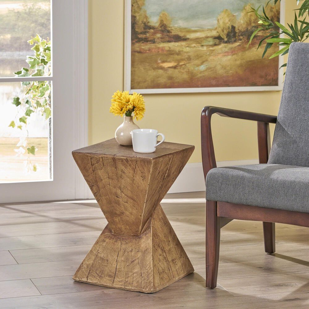 Hearth and Haven Tess Outdoor Twist-Shape Side Table in Natural, , large