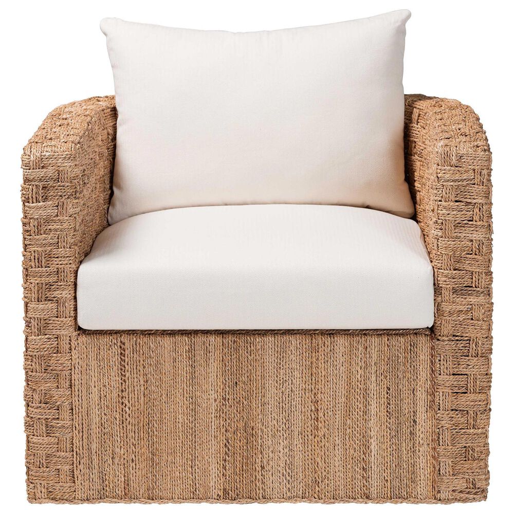 Baxton Studio Rhinos Seagrass Tuxedo Arm Chair in White, , large