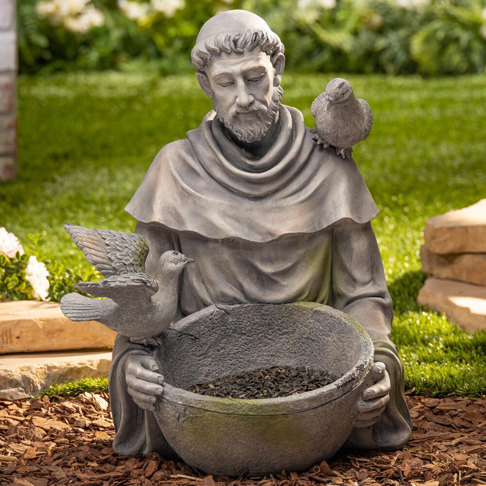 The Gerson Company 18.5&quot; St. Francis Bird Bath in Grey, , large