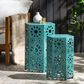 Hearth and Haven Eliana 2-Piece Outdoor Hexagon Metal Side Table Set with Sunburst Cut Out Design in Teal, , large