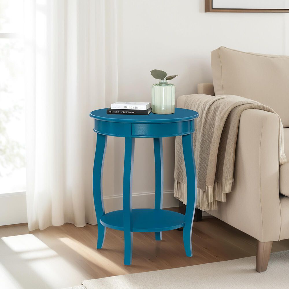 Linon Home Decor Rainbow Round Side Table in Teal, , large