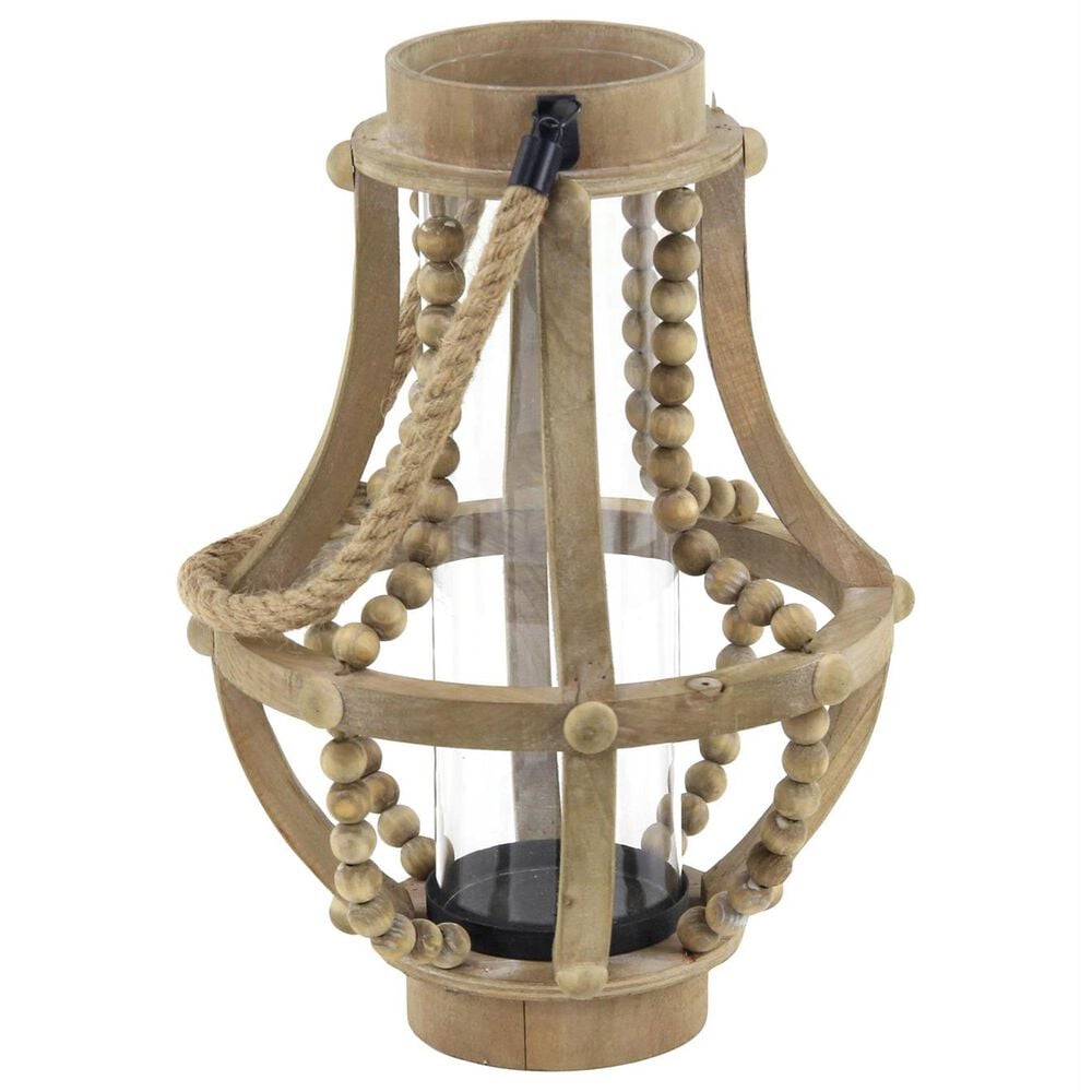 Maple and Jade Beaded Decorative Indoor/Outdoor Candle Lantern in Washed Beige, , large