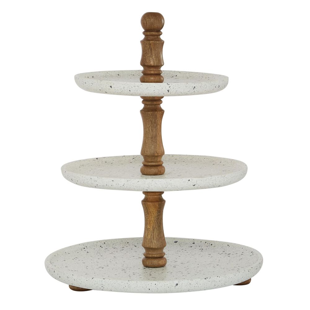 Maple and Jade Contemporary 19" Wood Tiered Server in White, , large