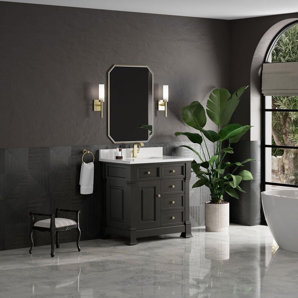 James Martin Vanities Brookfield 36&quot; Single Bathroom Vanity in Black Onyx with Single Hole 3 cm White Zeus Quartz Top and Rectangular Sink, , large