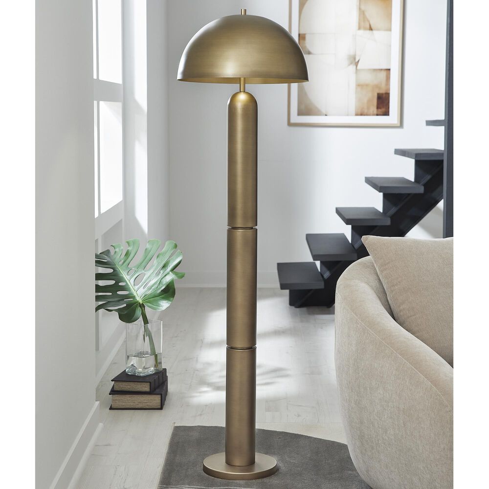 Ashley Wendfield Metal Floor Lamp in Antique Gold, , large