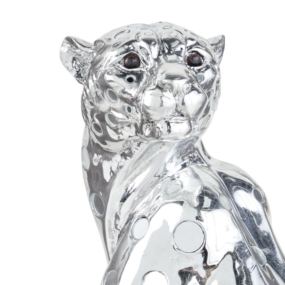 Maple and Jade Leopard Decorative Sculpture in Polished Silver, , large