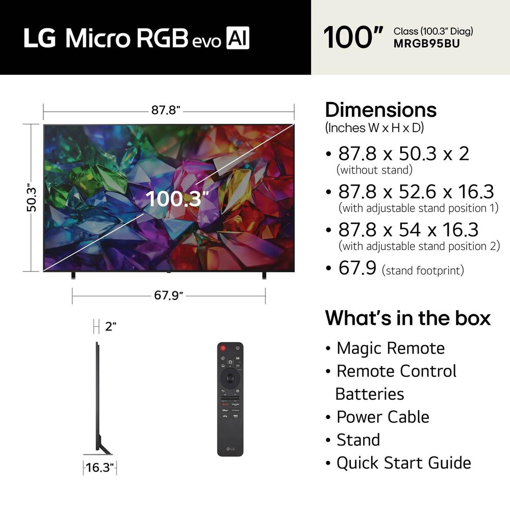 LG 100" Class 95B Series Micro RGB evo AI LED 4K Ultra HD in Black - Smart TV, , large