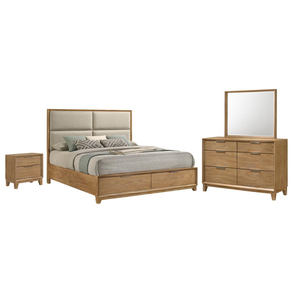 Crown Mark Florian 4 Piece Queen Storage Bed in Light Brown, , large