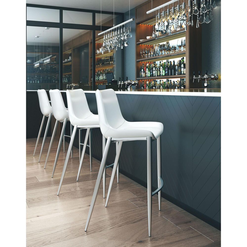 Zuo Modern Magnus Bar Stool in White and Silver &#40;Set of 2&#41;, , large