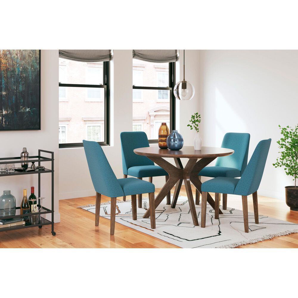 Ashley Lyncott Side Chair with Blue Cushion in Brown, , large