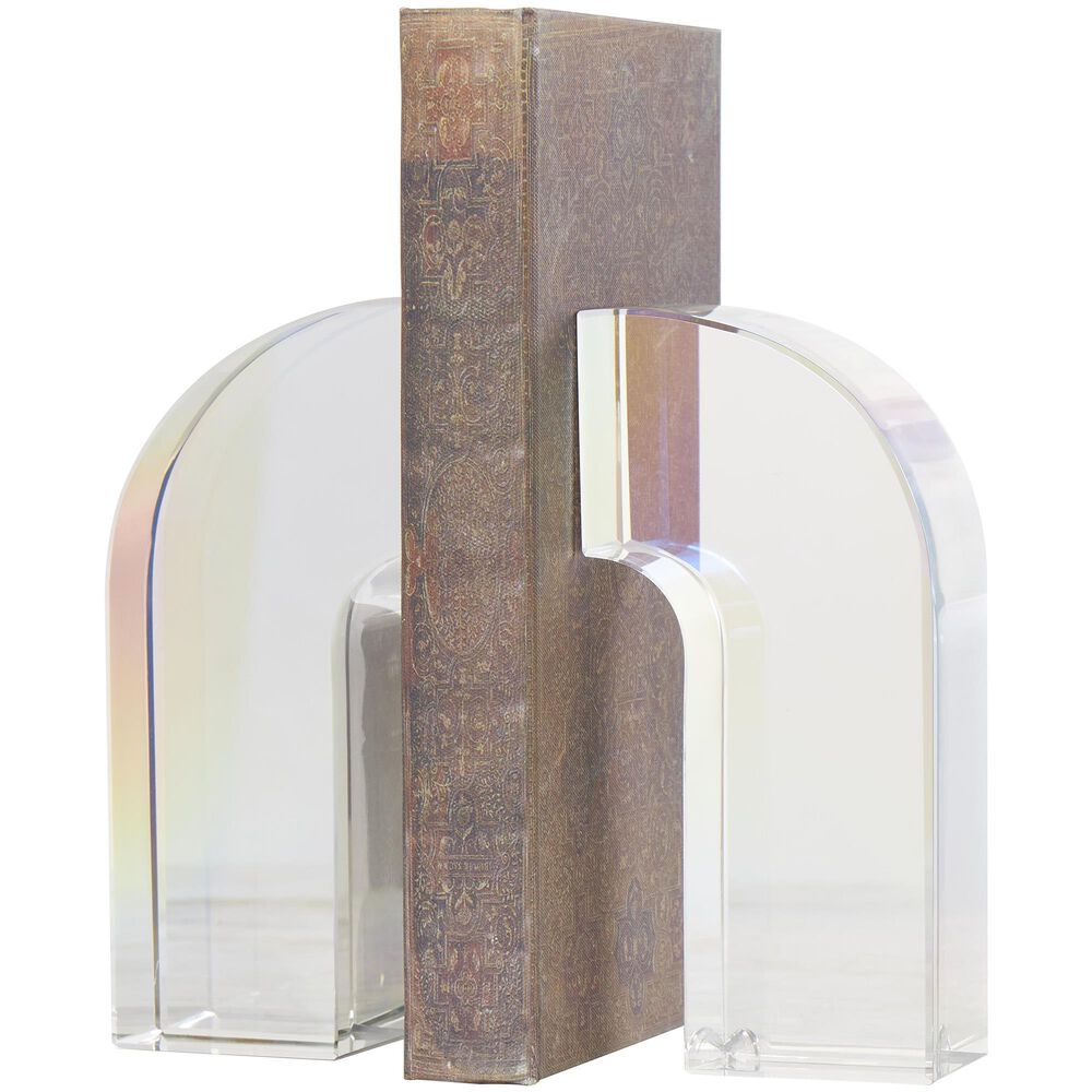 Maple and Jade Arched Geometric Decorative Bookend in Clear (Set of 2), , large
