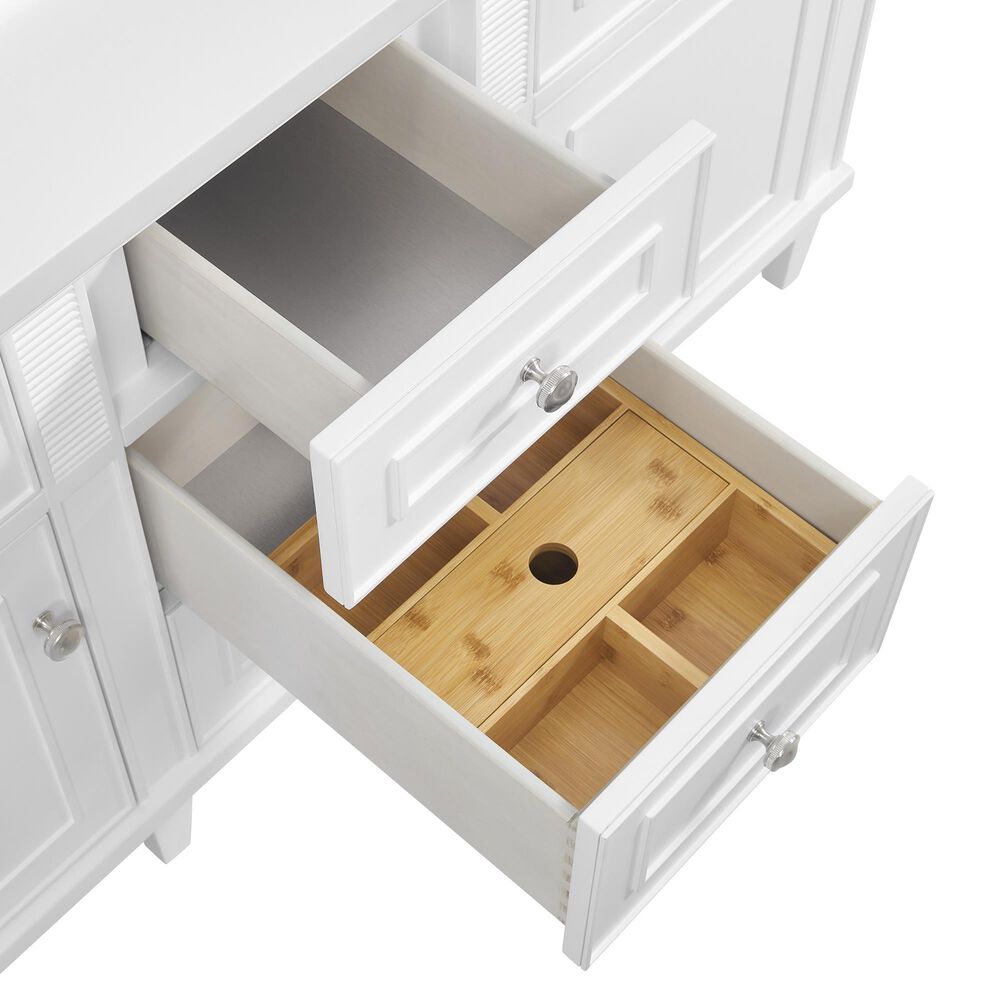 James Martin Vanities Lorelai 60" Double Bathroom Vanity in Bright White with 3 cm Ethereal Noctis Silestone Top, Rectangular Sinks and FreePower Wireless Charger, , large