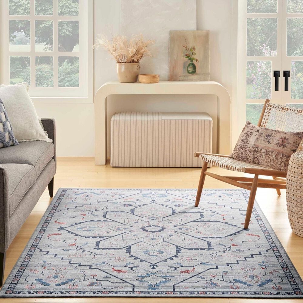 Nourison Machine Washable Series 1 6&#39; x 9&#39; Ivory Blue Area Rug, , large