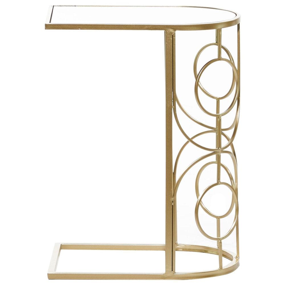Maple and Jade Geometric End Table with Mirrored Glass Top in Gold, , large