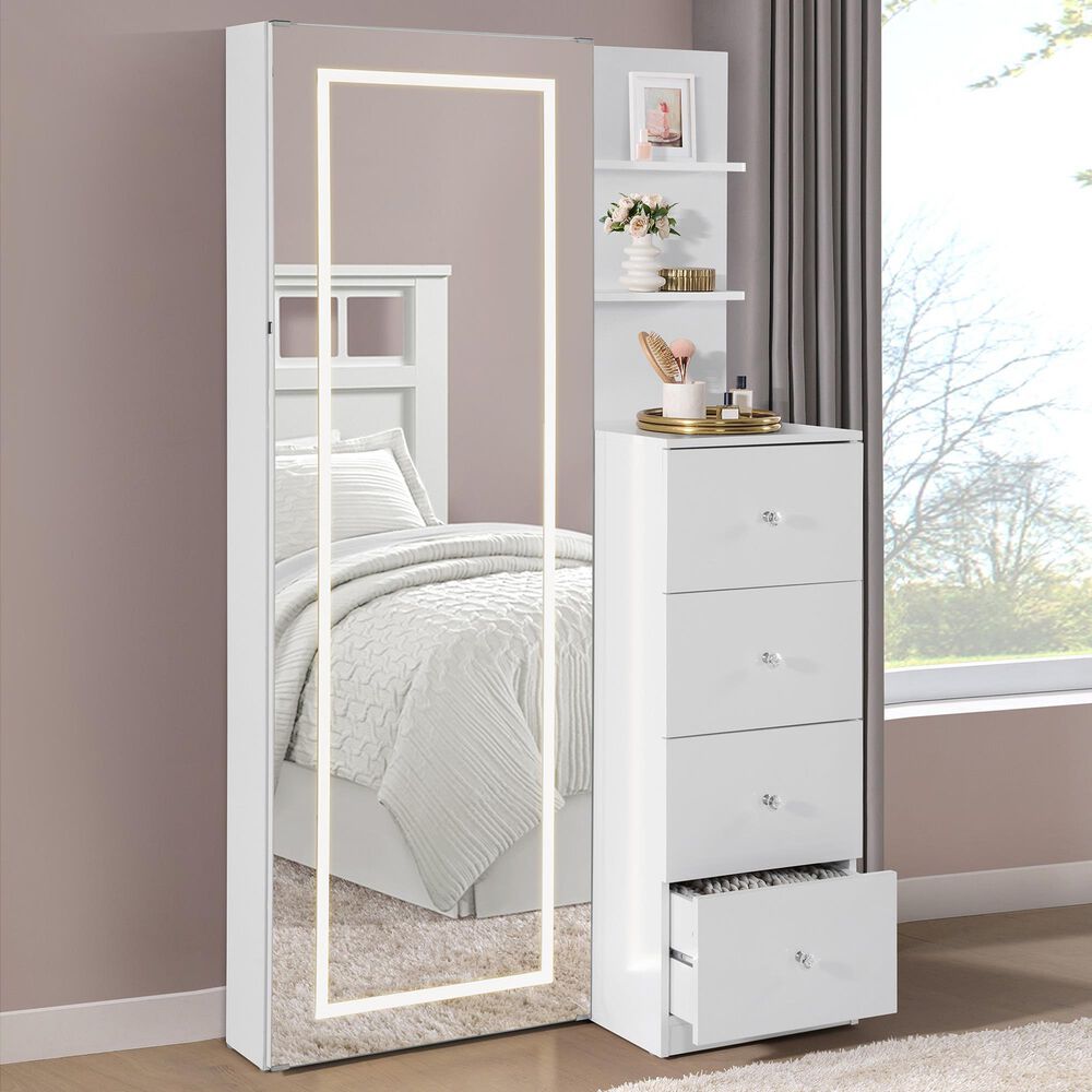 Mayberry Hill Vancouver Floor Mirror with Storage in White, , large