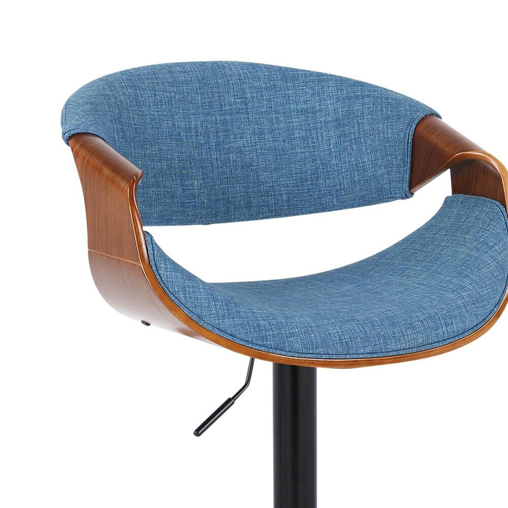 LumiSource Curvo Swivel Adjustable Barstool with Blue Upholstery in Black and Walnut (Set of 2), , large