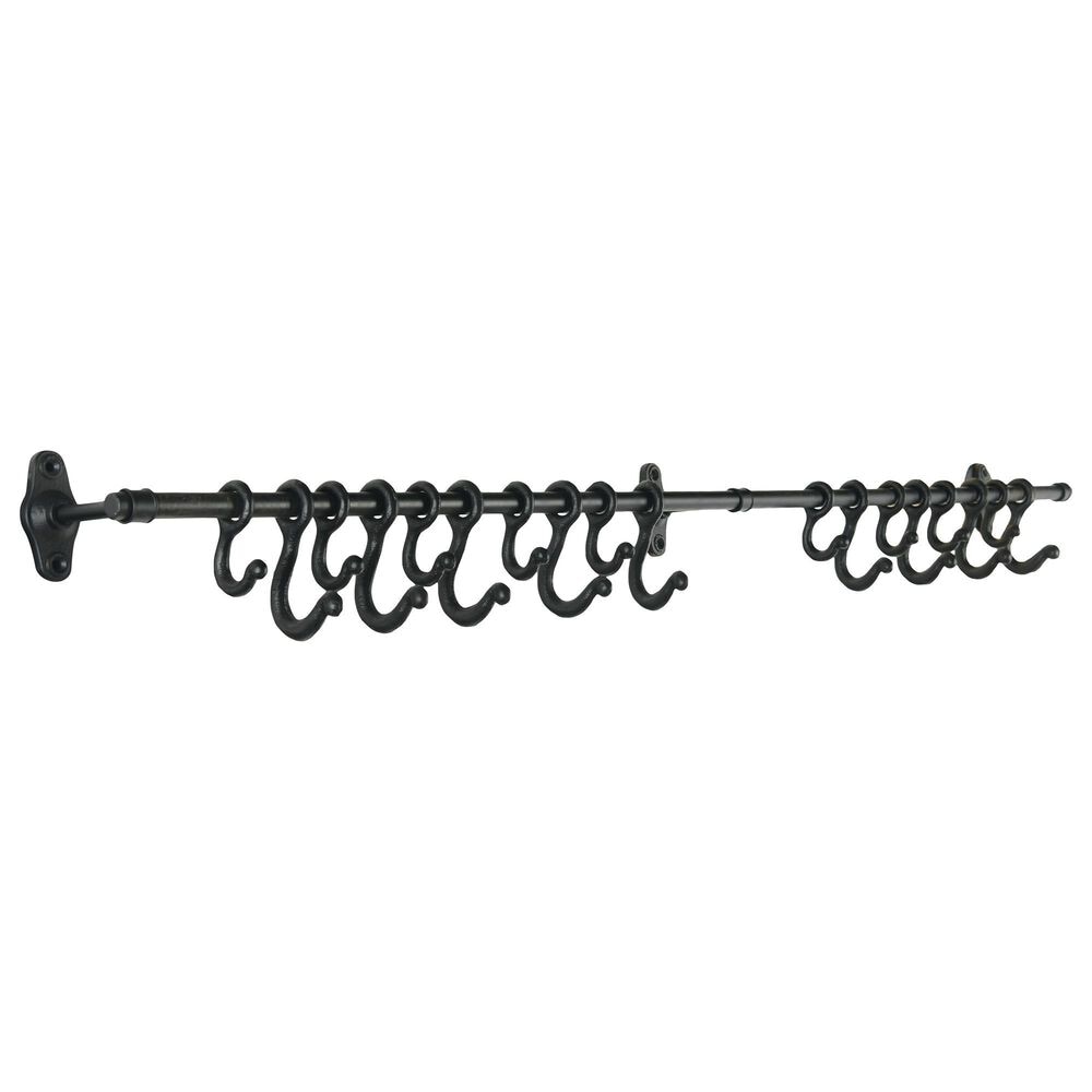 Creative Coop 18-Hook Forged Metal Wall Rod in Black, , large