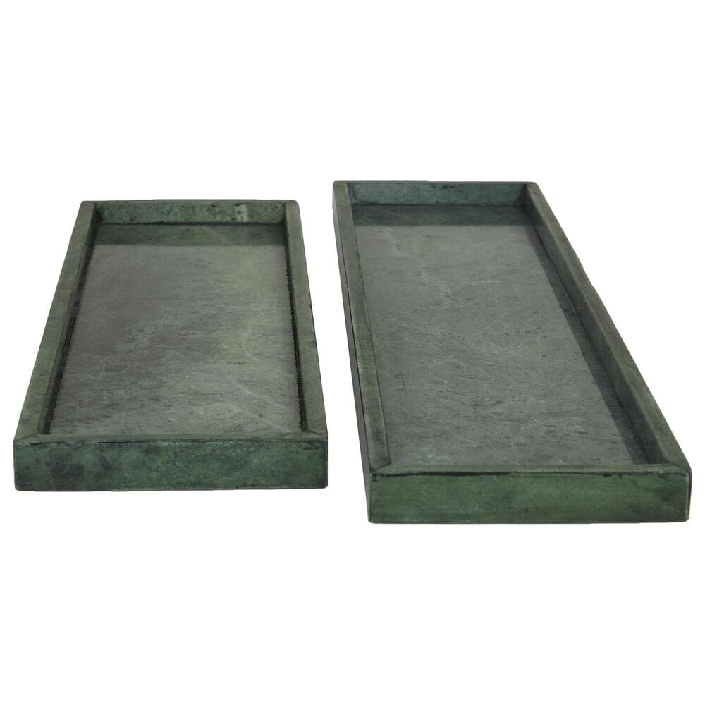 Maple and Jade 2-Piece Tray Set with Raised Border in Matte Dark Green, White and Black, , large