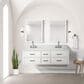 Lexora Home Castor 60" Double Bathroom Vanity in White with 2 cm White Carrara Marble Top and Rectangular Sinks, , large