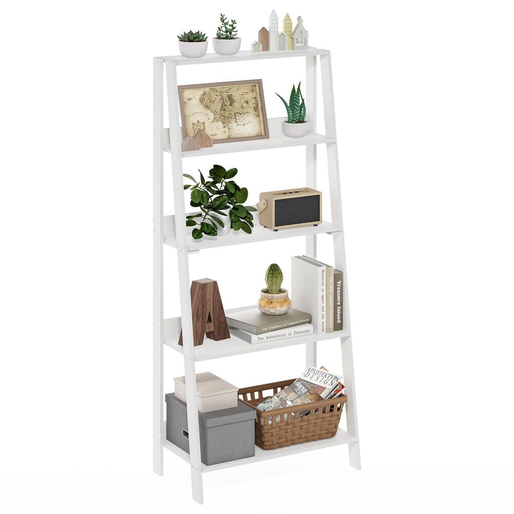 HOMLUX 5-Tier Ladder Display Bookshelf in White, , large