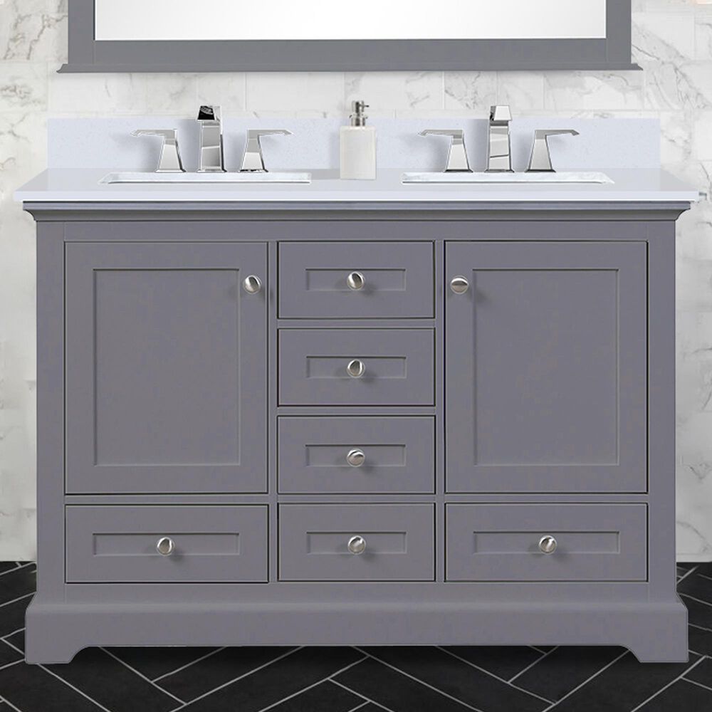 Lexora Home Dukes 48&quot; Double Bathroom Vanity in Dark Grey with 2 cm White Cultured Marble Top and Rectangular Sinks, , large