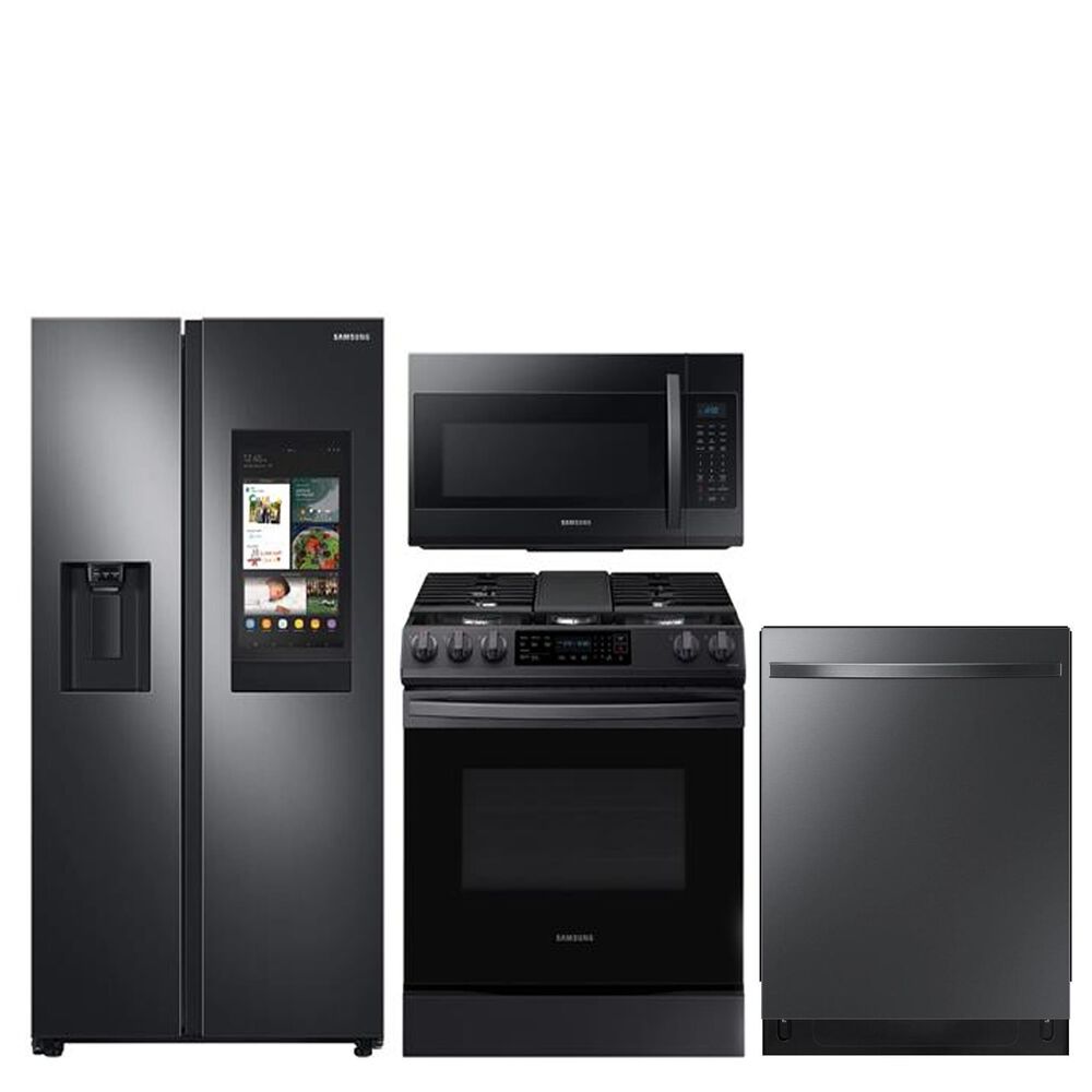 Samsung 4-Piece Kitchen Package with 22 Cu. Ft. Side-by-Side Refrigerator and Bar Handle Dishwasher in Black Stainless Steel, , large