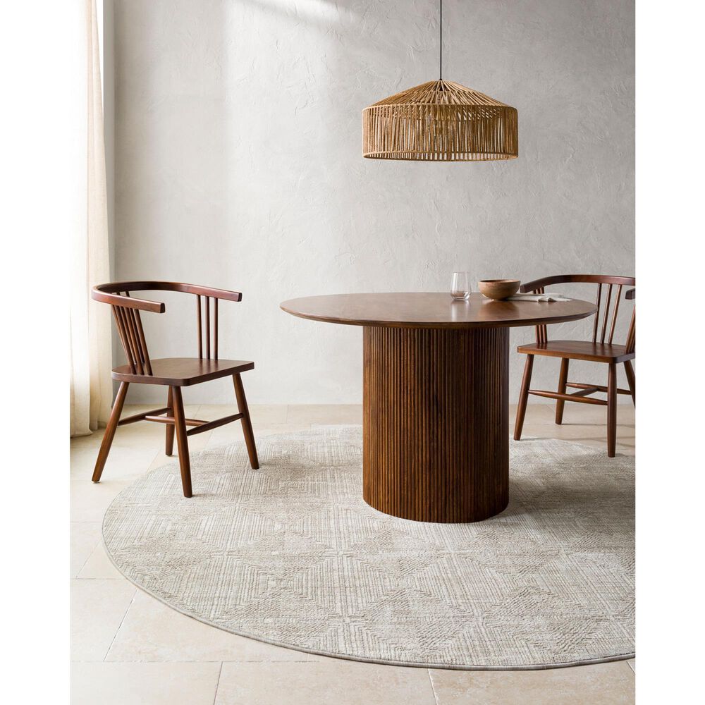 Surya Masterpiece Light Gray, Cream and Medium Gray 6'7" Round Area Rug, , large