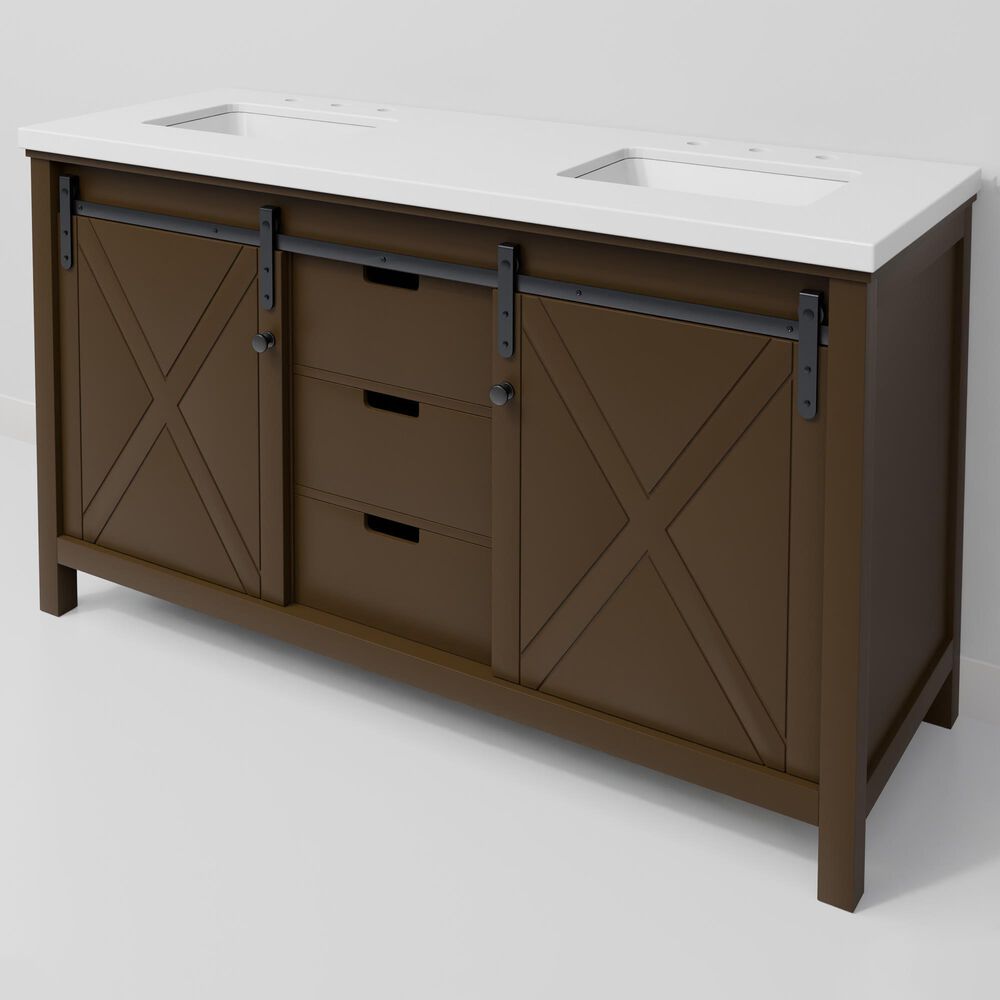 Lexora Home Marsyas 60" Double Bathroom Vanity in Brown with 2 cm White Cultured Marble Top and Rectangular Sinks, , large