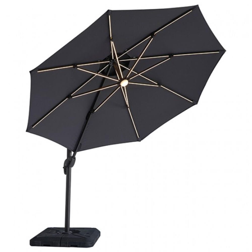 Furniture of America Zora 10&#39; LED Bulb Double Top Octagon Patio Umbrella with Base in Gray, , large