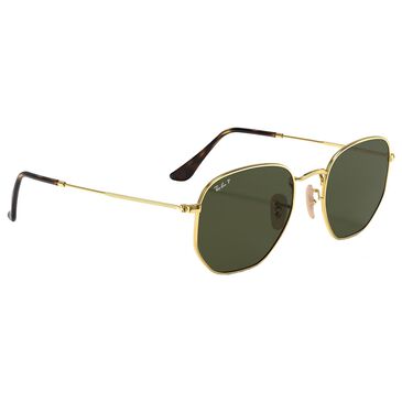 Ray-Ban Hexagonal Flat Sunglasses with Green Lenses in Polished Gold, , large