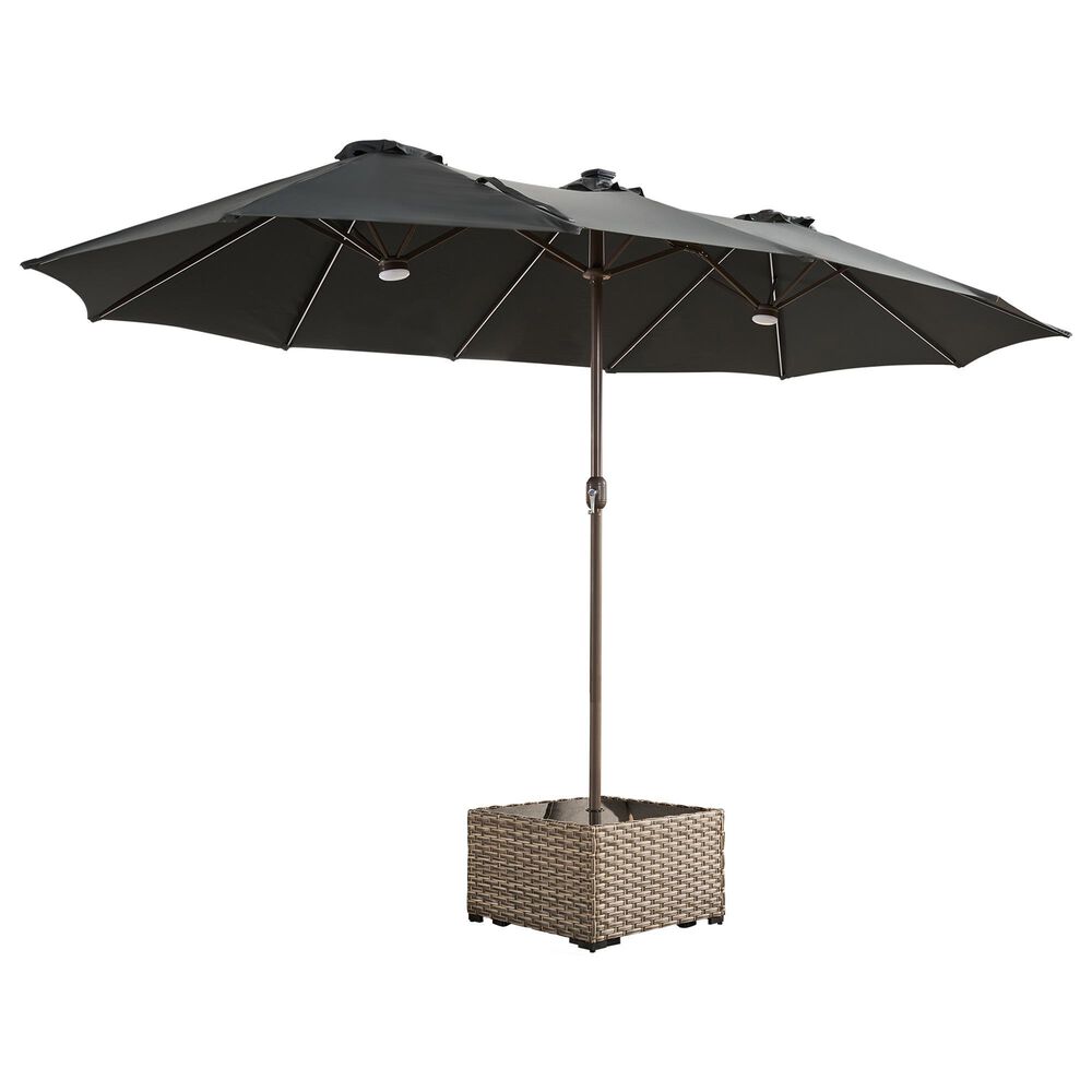 HOMLUX 2-Piece 14.5 ft Patio Umbrella and All-weather Square Rattan Coffee Table Outdoor Set in Dark Gray, , large