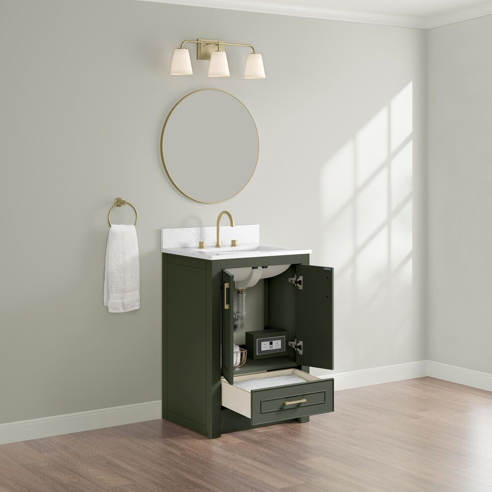 37B Lucerne 24" Single Bathroom Vanity Cabinet in Deep Olive Green with Marble Top and Backsplash, , large